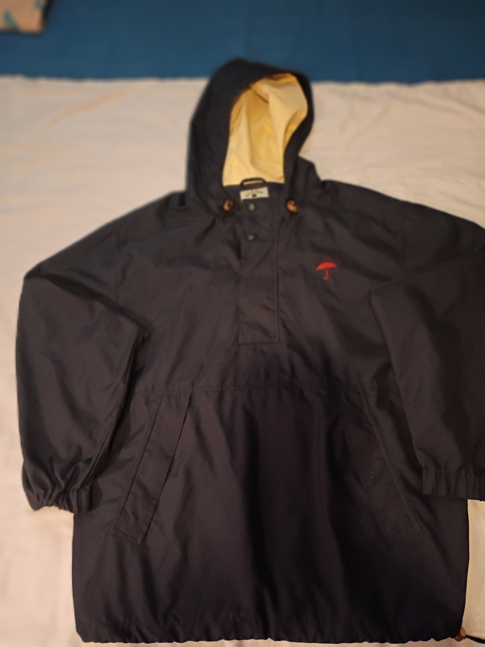 Cutter & Buck Navy Hooded Rain Pullover with Yellow Lining